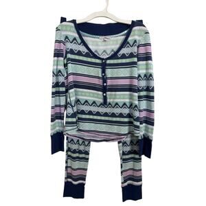 Victoria’s Secret Fair Isle Thermal Winter Pajama Set Size Small Waffle Henley